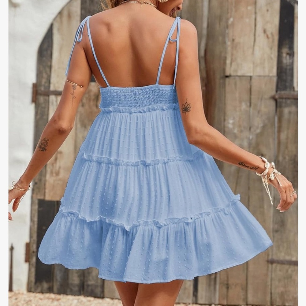 Chic Light Blue Ruffle Mini Dress - Picture 4 of 12